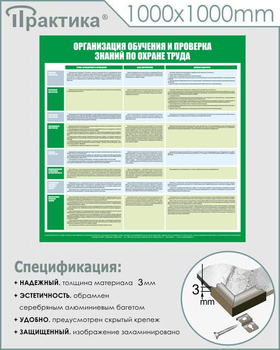 С36 Стенд организация обучения и проверка знаний по охране труда (1000х1000 мм, пластик ПВХ 3 мм, алюминиевый багет серебренного цвета) - Стенды - Стенды по охране труда - магазин "Охрана труда и Техника безопасности"