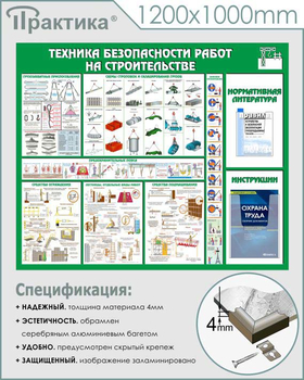 С32 Стенд техника безопасности при строительстве (1200х1000 мм, пластик ПВХ 3 мм, алюминиевый багет серебряного цвета) - Стенды - Тематические стенды - магазин "Охрана труда и Техника безопасности"